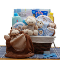 A New Little Monkey New Baby Gift Basket - Blue