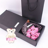 Valentine's GIFT for Her - 7 Pcs Rose Flower Bouquet in a Box + Bear - seasonBlack