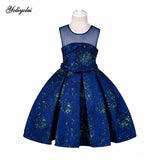 Girl's Elegant Party Dress in Blue & Red