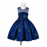 Girl's Elegant Party Dress in Blue & Red