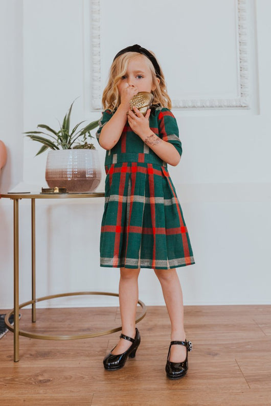 Doll Neck Plaid Mother and Daughter Outfit