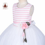 Girl's Communion Stripe Designer Dress - Pink