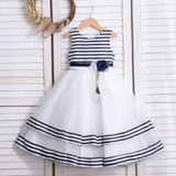 Girl's Communion Stripe Designer Dress - Blue