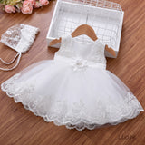 Newborn's White Embroidery Dress with Matching Headwear