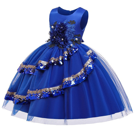 Girl's Embroidered Sequin Dress - Blue