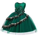 Girl's Embroidered Sequin Dress - Green