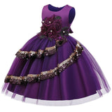 Girl's Embroidered Sequin Dress - Purple