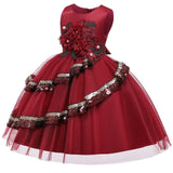 Girl's Embroidered Sequin Dress - Red