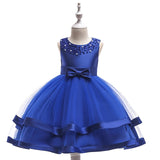 Girl's Beaded Bow Sleeveless Evening Party Dress