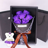 Valentine's GIFT for Her - 7 Pcs Rose Flower Bouquet in a Box + Bear - seasonBlack